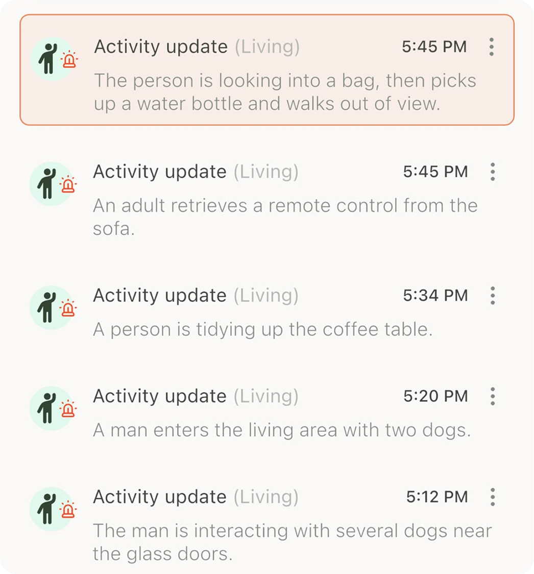 Care AI activity updates in the app