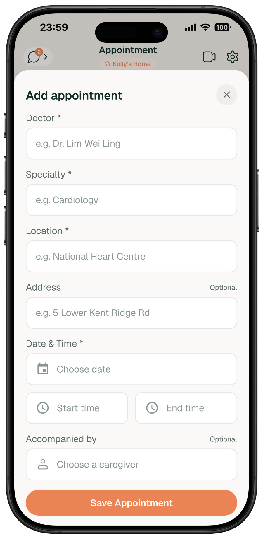 ELLO app medication schedule screen