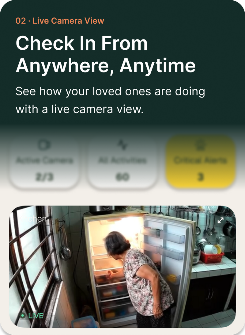 Live Camera View: Check in from anywhere, anytime. See how your loved ones are doing with a live camera view, right from your phone.